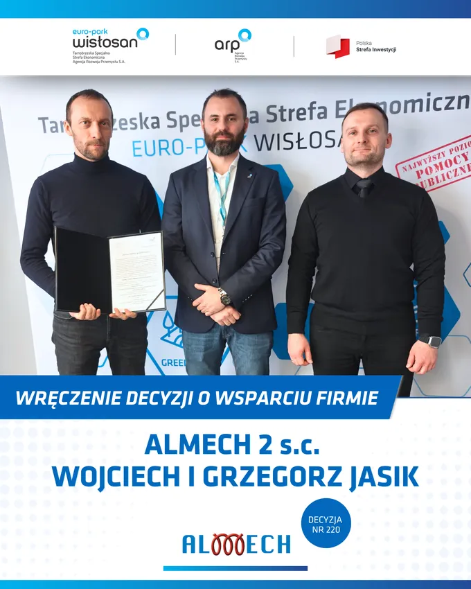 Obraz: Gratulacje dla firmy ALMECH 2 s.c. Wojciech i Grzegorz Jasik wręczenia kolejnej decyzji!